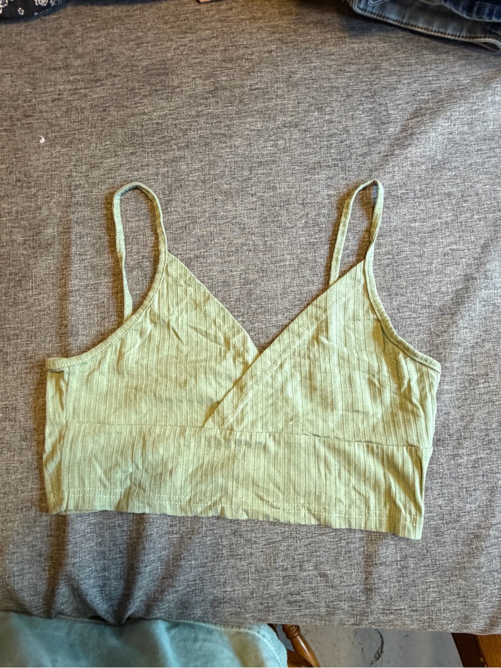 SHEIN Light Green Ribbed Crossover Crop Cami
